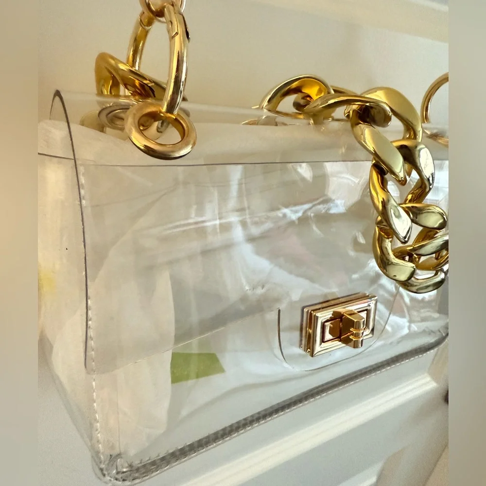 NWT Boutique CLEAR Shoulder Bag with chunky gold chain. - Picture 3 of 7